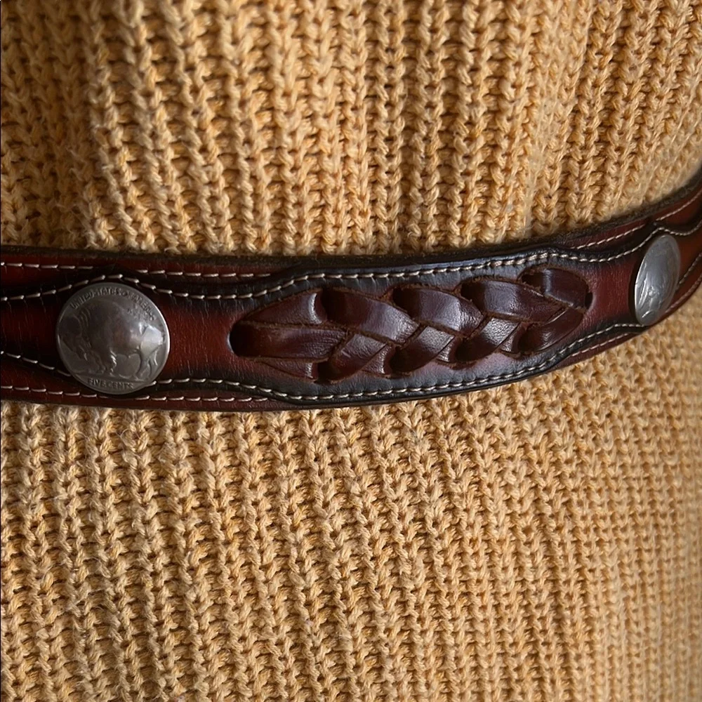 Vintage Braided Leather Buffalo Nickel Belt SMALL